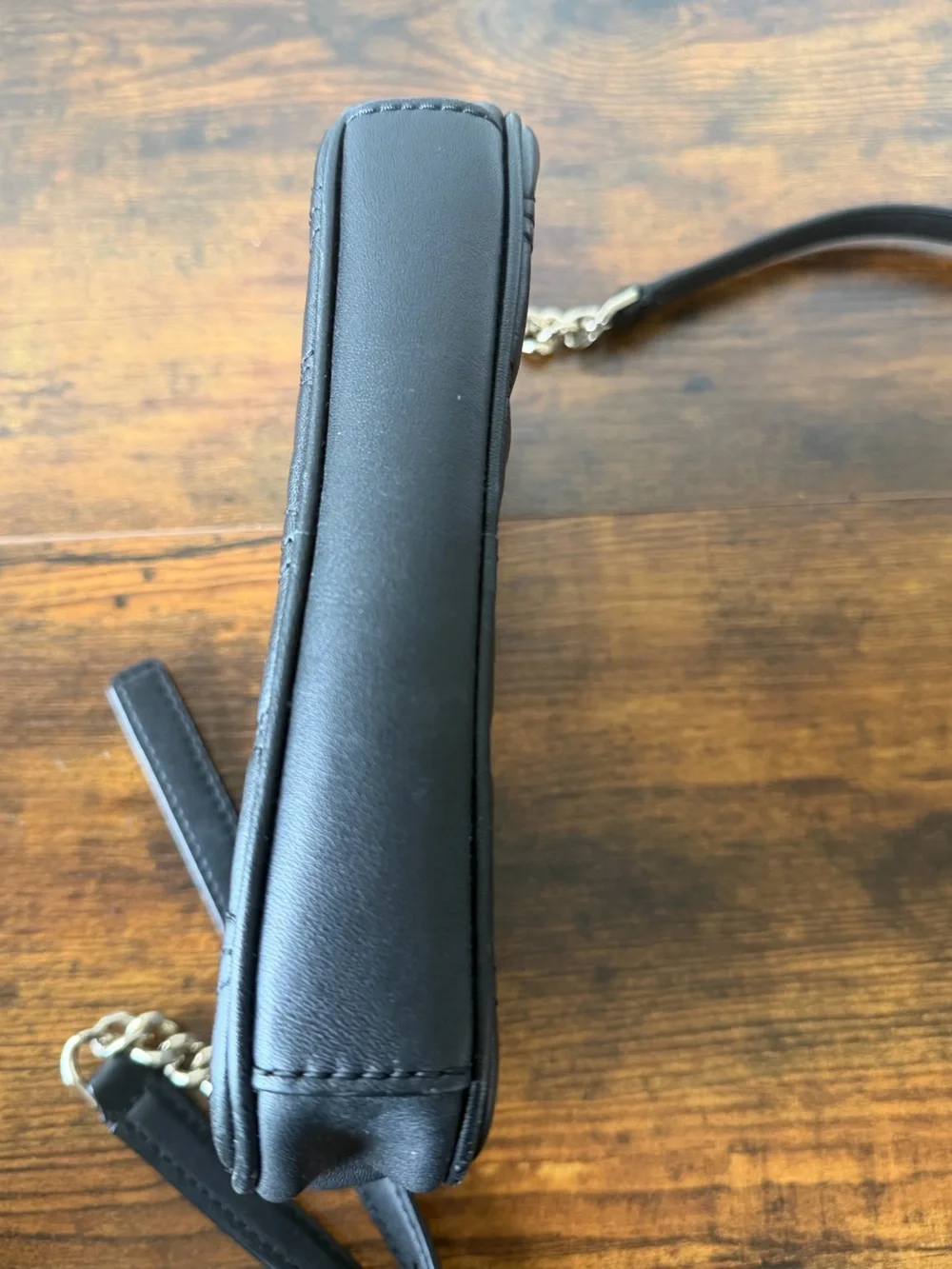 kate spade Black Quilted Leather Camera Crossbody with Gold Chain